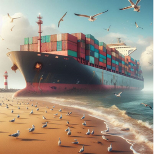 Inconsistent naming conventions Grounded cargo ship loaded with shipping containers