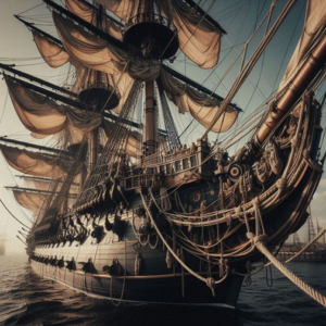 Code is asynchronous Large Ship with large masts and many sails